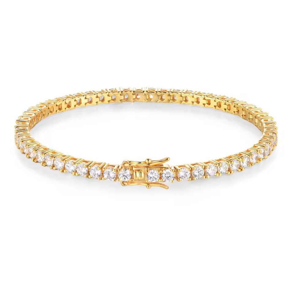 GRA Gold Plated Sterling Silver Moissanite Tennis Bracelet