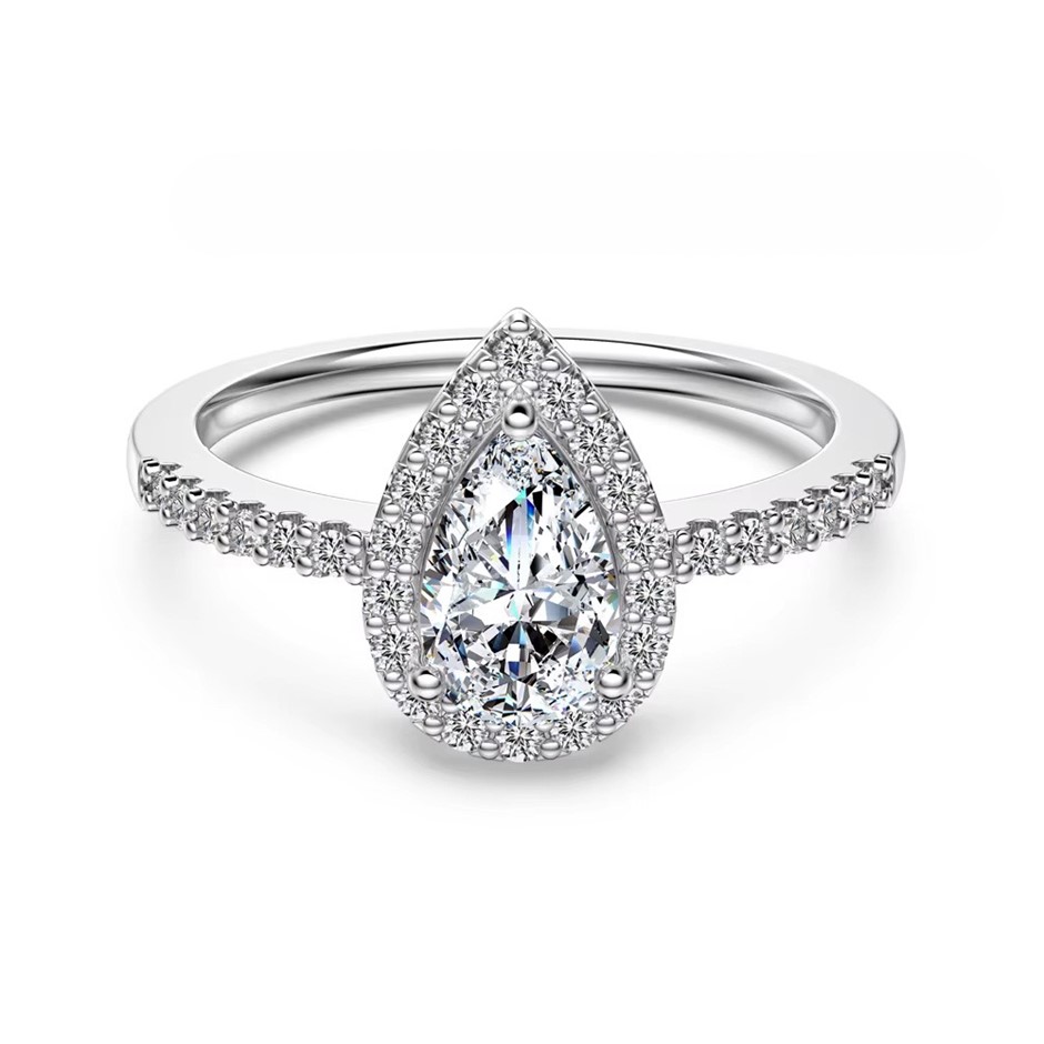 1.00ct Pear Lab Created Certified Moissanite 925 Sterling Silver Ring