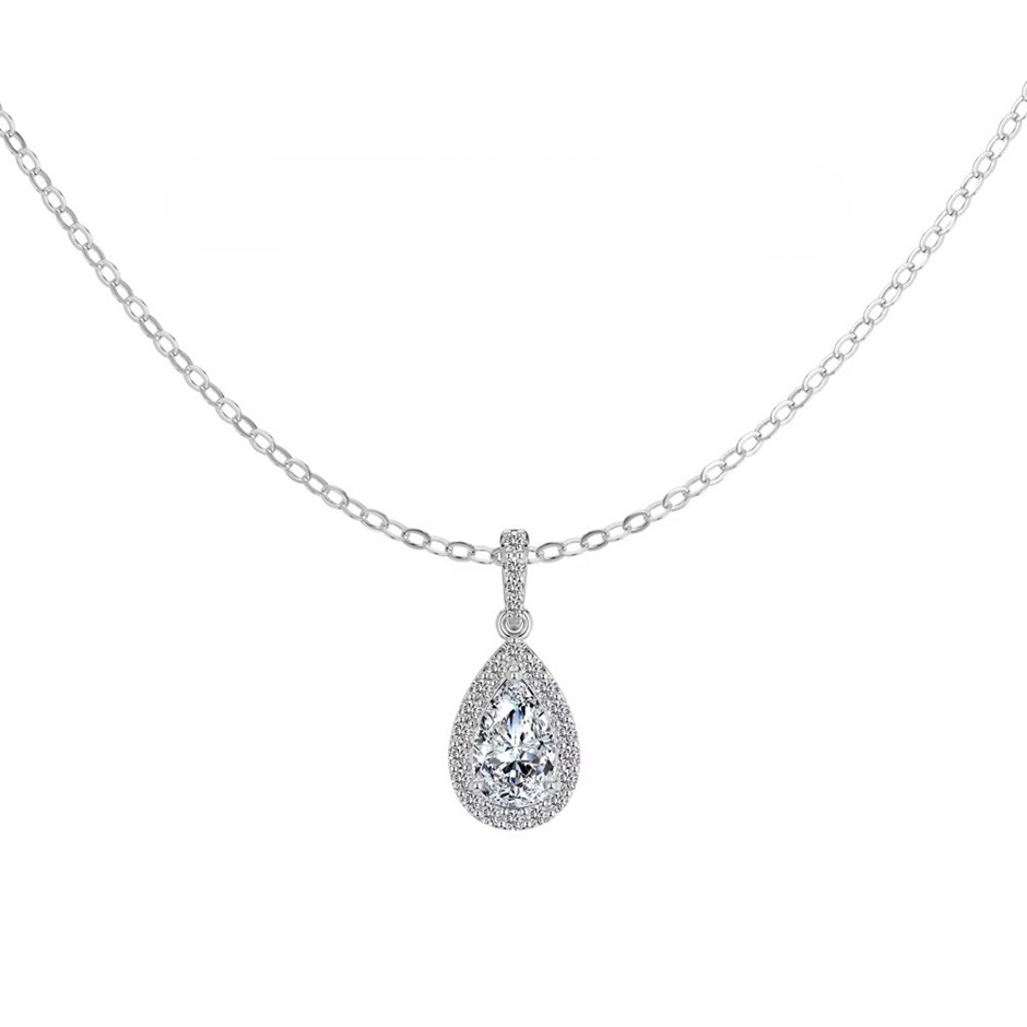 1.00ct Pear Lab Created Certified Moissanite 925 Silver Pendant Necklace
