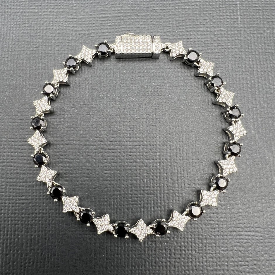 18K White-Filled 6mm Tennis Star Bracelet , AAA+ Cubic Zirconia's - 17.8cm