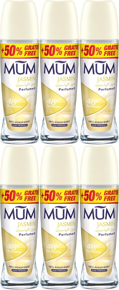 6 Pack MUM 75ml Jasmin Perfumed Roll-On Anti-Perspirant Deodorant - 48H Pro