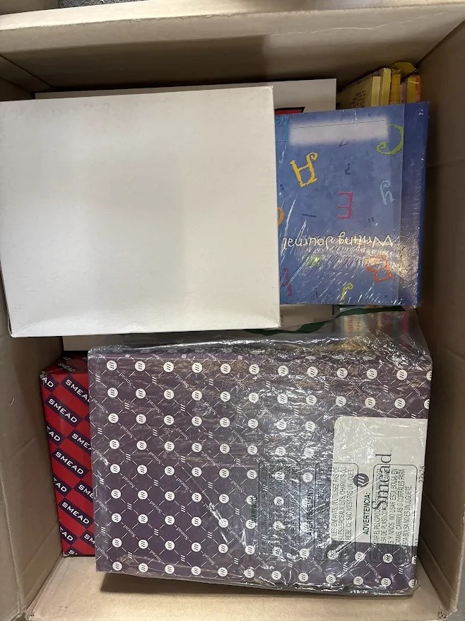 1 Box of Office Supplies, Folders, pads, and notebooks