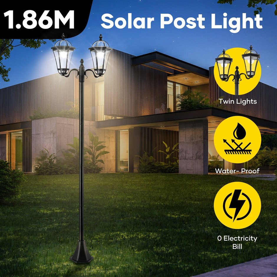 186cm Solar LED Light Post Pathway Garden Driveway Patio Lamp