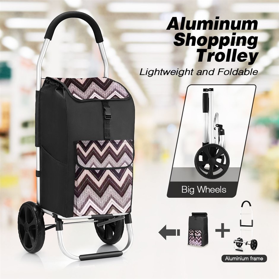 Foldable Shopping Trolley with Bags Waterproof Aluminium Grocery Cart Black