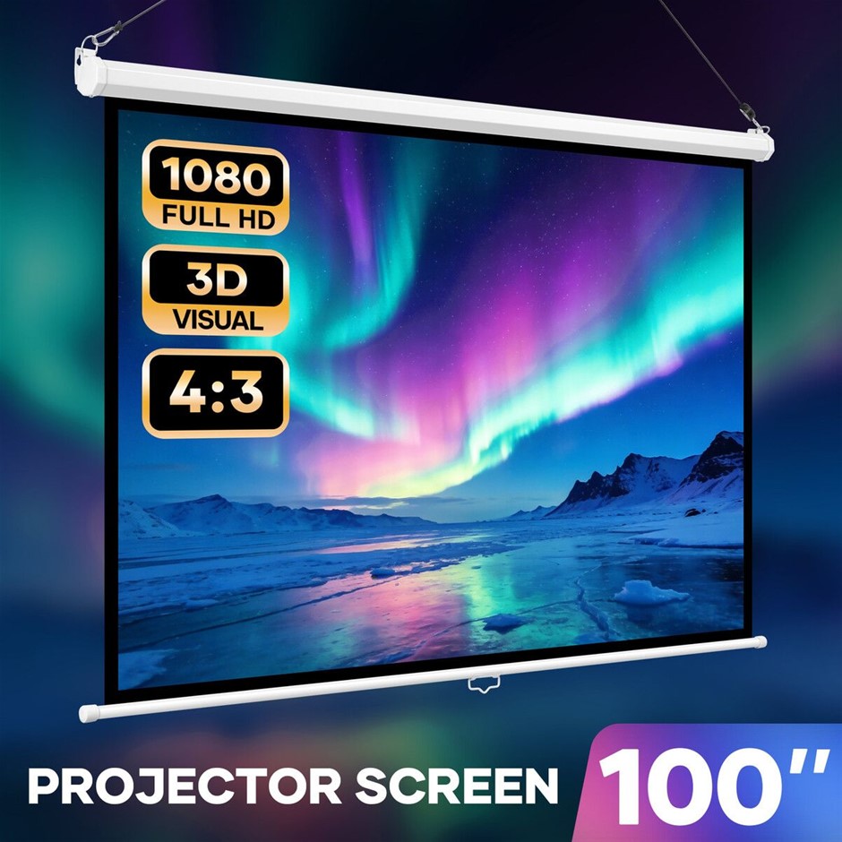 Retractable 100 Inch Manual Projector Screen Wall Ceiling Mounted 1080P