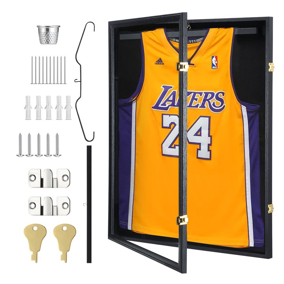 Jersey Shadow Box Frame Sports Memorabilia Display Case Lockable Black