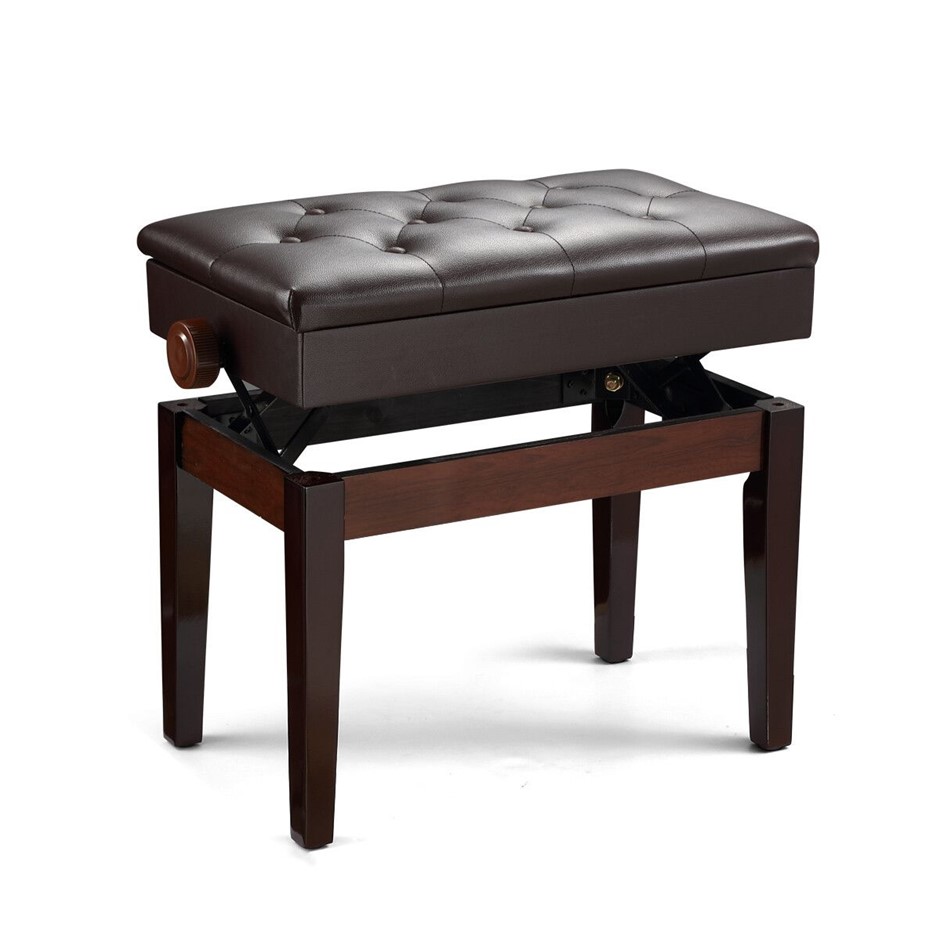 Melodic Adjustable Piano Bench Padded Seat Storage Compartment Walnut