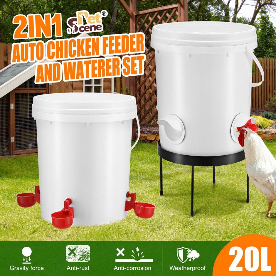 20L Automatic Chicken Bird Feeder Water Dispenser Poultry PVC Port