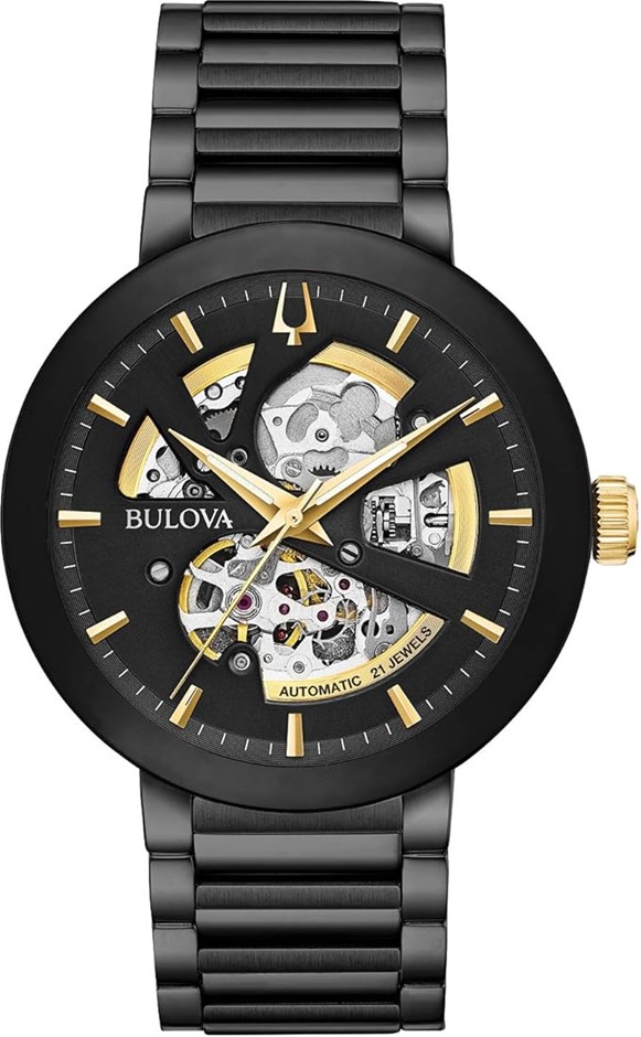 BULOVA 98A203 Men's Modern Automatic Black IP Steel Bracelet Watch. RRP $63