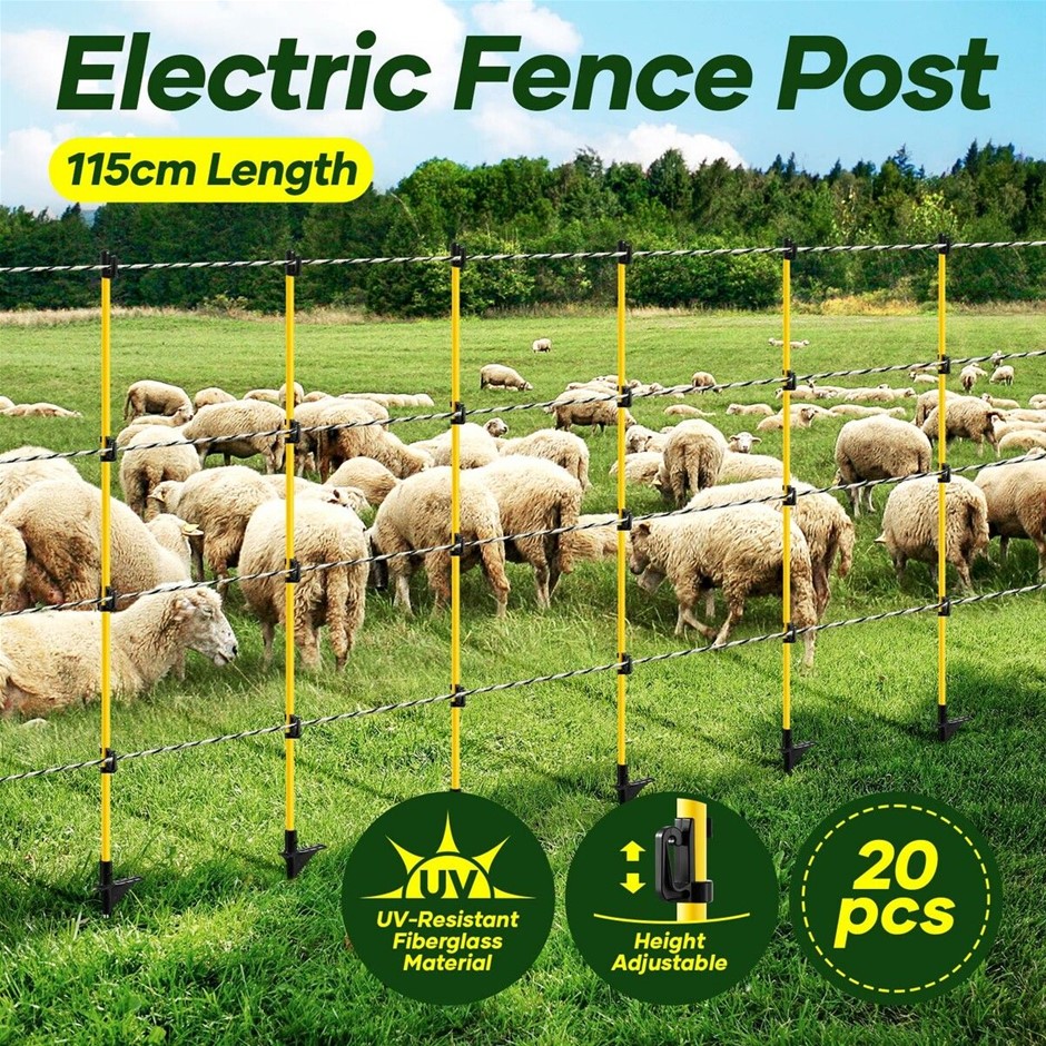 20pcs Fiberglass Electric Fence Posts Step-In Pigtail Garden Farm Yellow