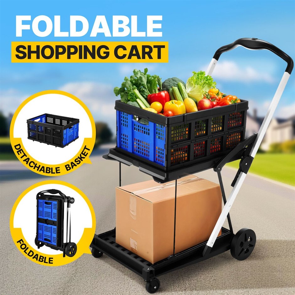 Folding Shopping Trolley Hand Truck Utility Cart with Basket Wheels