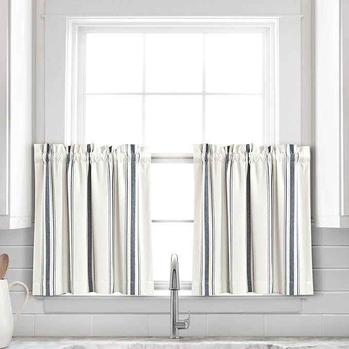 Lush Decor Farmhouse Stripe Yarn Dyed Recycled Cotton Window Curtain Kitche
