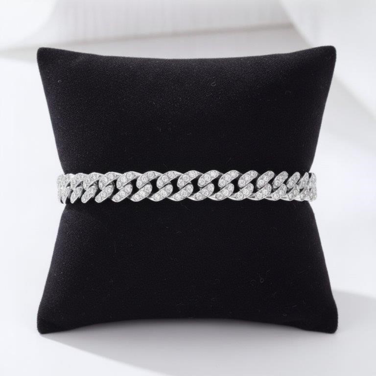 GRA Moissanite white Brilliant Cut stone Cuban Bracelet -S925-19cm