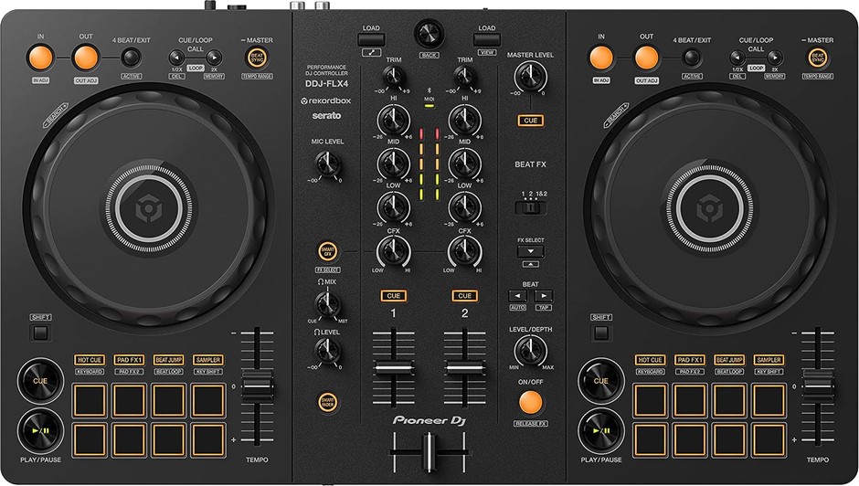 PIONEER DJ DDJ-FLX4 2-Channel DJ Controller. NB: powers on, no cables, no f