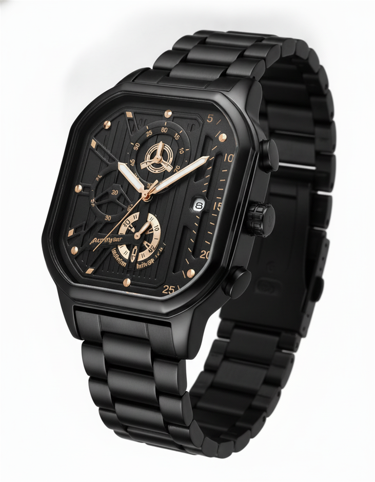 Luxury Black Chronograph Men's Watch – Premium Skeleton Dial Edition with G