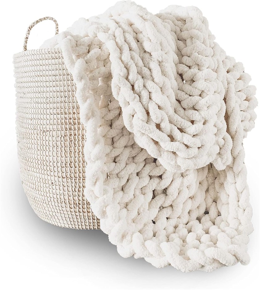 Adyrescia Chunky Knit Blanket Throw | 100% Hand Knit with Jumbo Chenille Ya