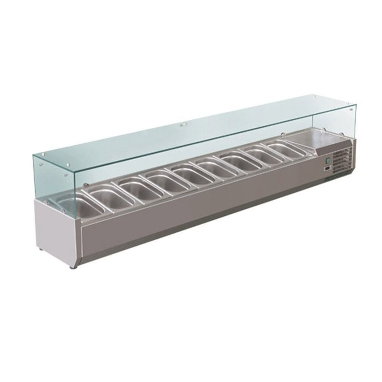 Bench Top Salad Bar with Flat Glass Top Hold 9 x 1/3 Pans