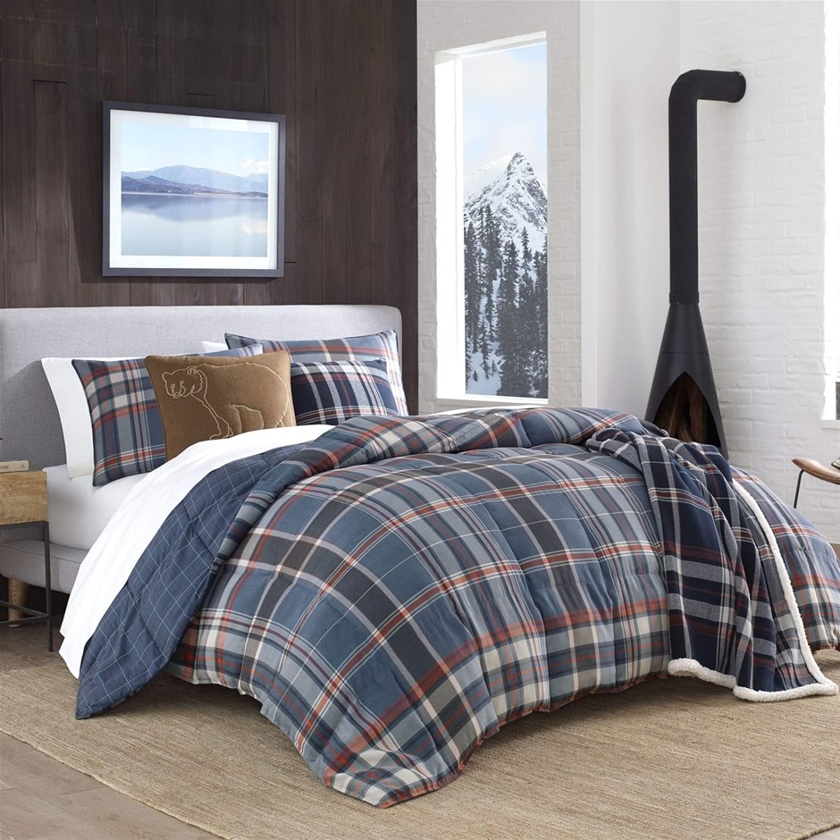 EDDIE BAUER Twin Comforter Set, Reversible (Shasta Lake Navy, Twin)