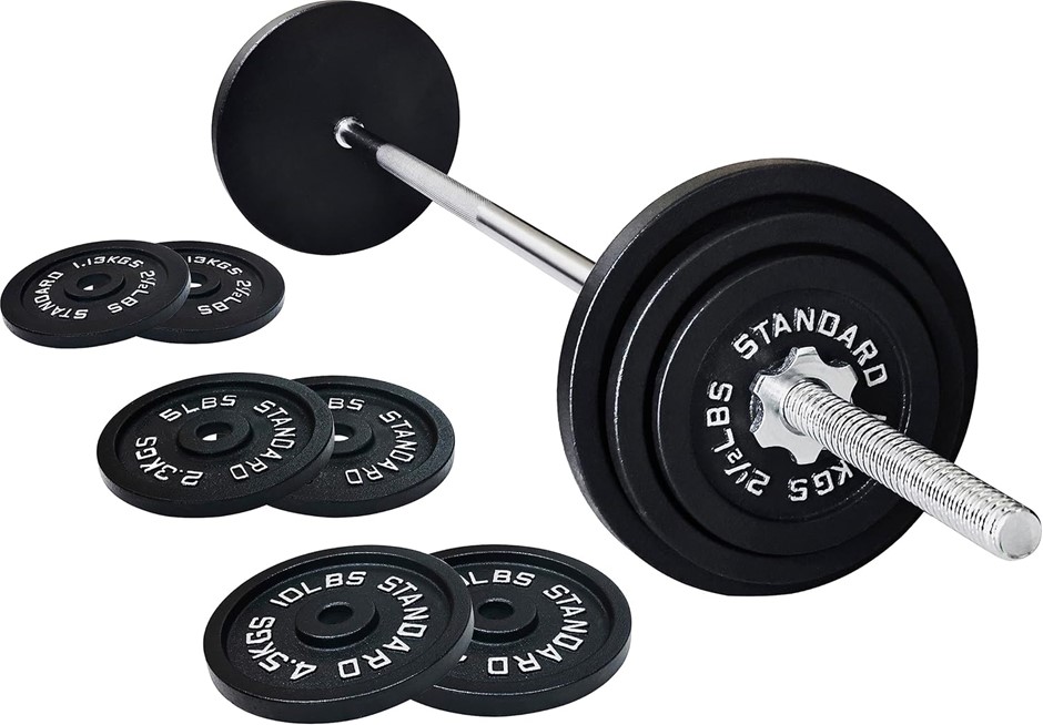 FITVIDS Signature Fitness Cast Iron Standard Weight Plates Including 5FT St