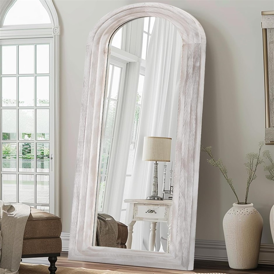 ZHUNFA Arched Right Angle Solid Wood Frame Mirror,180x80 Wall Mounted Full-