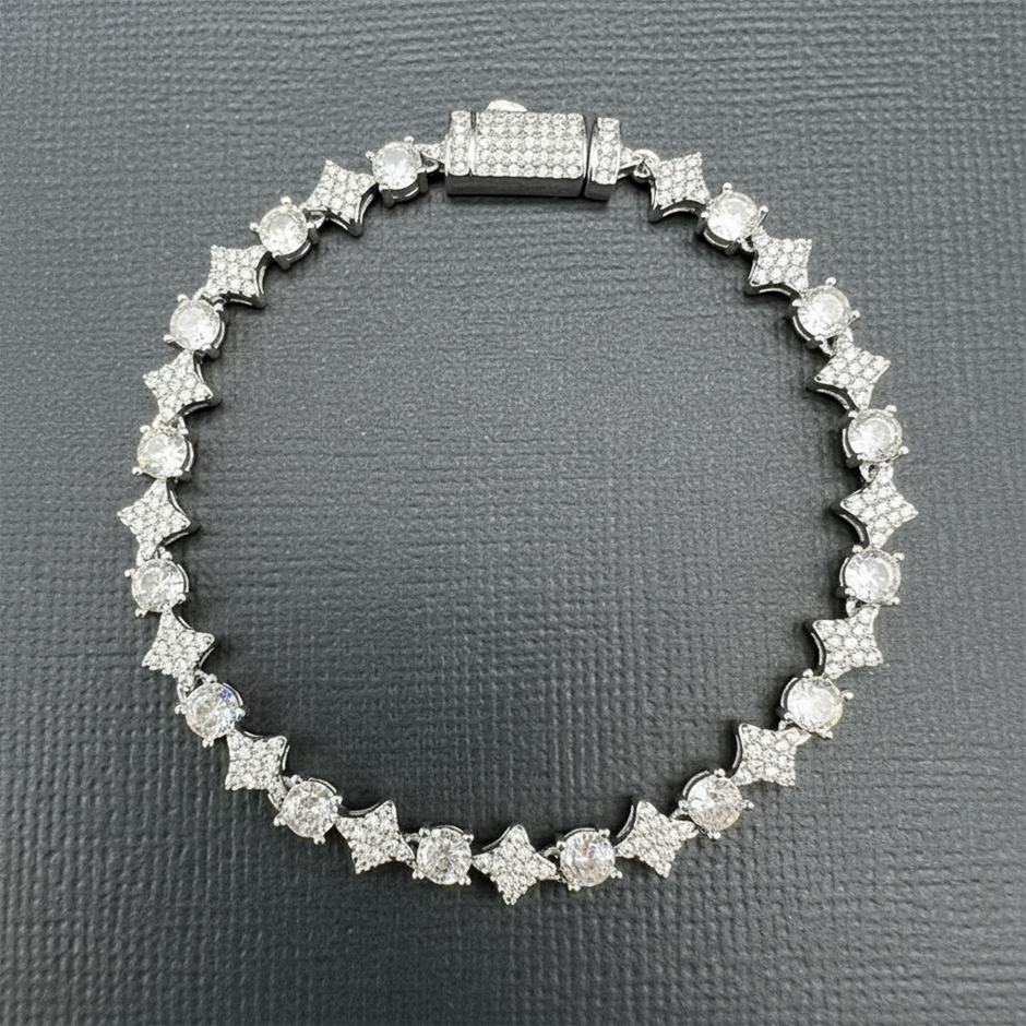 18K Silver-Filled 6mm Tennis Star Bracelet with AAA+Cubic Zirconia's-17.8cm