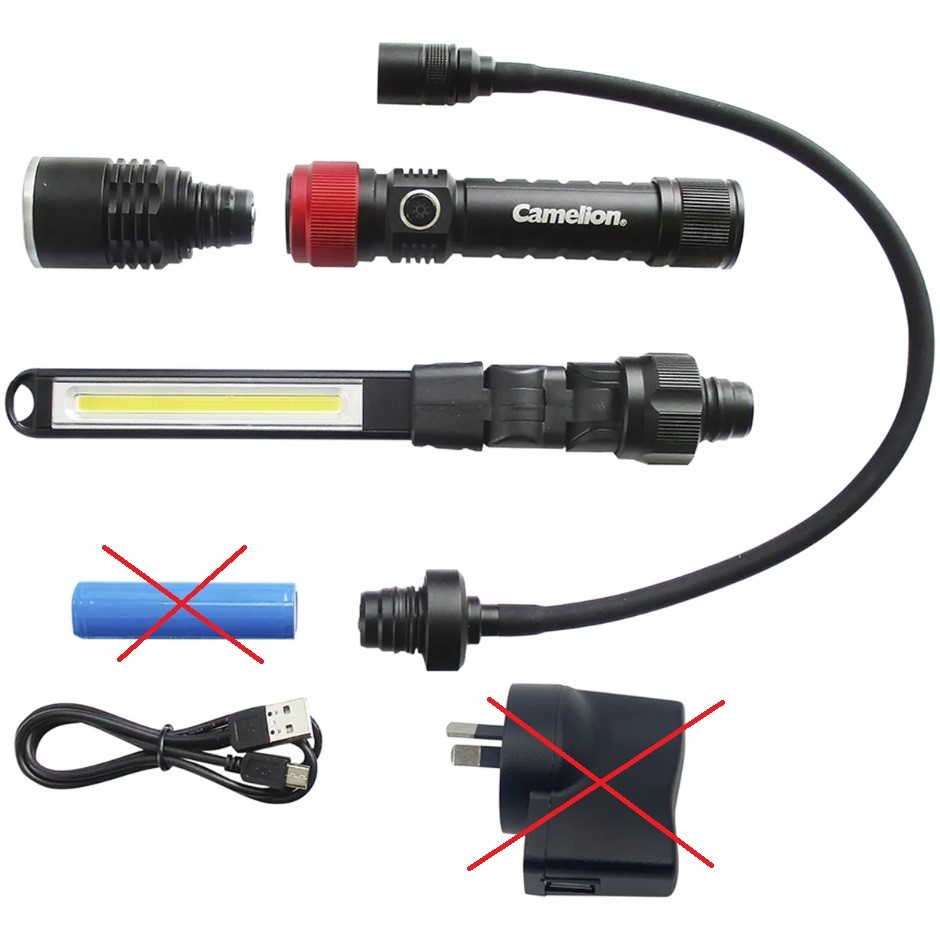 CAMELION 3 in 1 Flashlight Kit. NB: charger block & spare batter are missin