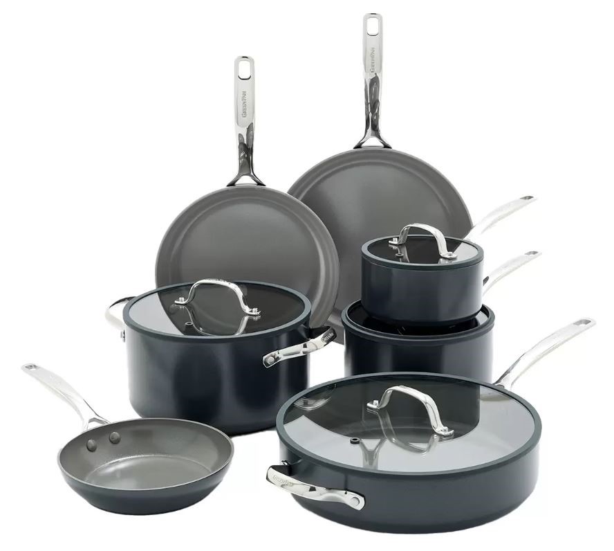 GREENPAN 11pc Eras Ceramic Non Stick Cookware Set, Black. NB: Not in origin