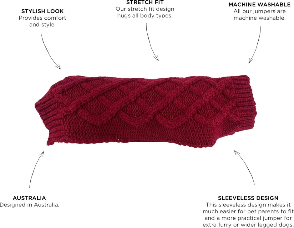 2 X HUSKIMO Diamond Cable Dog Jumper, Scarlett, 52.5cm