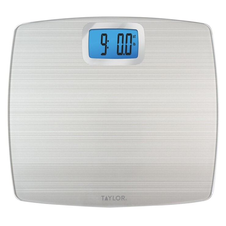 TAYLOR Digital Glass Bathroom Scale, Silver. NB: Slightly damaged box.