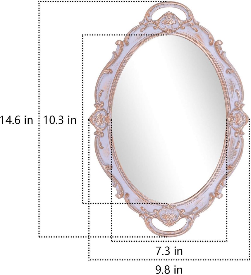 ZOSENLY Polyresin Ellipse Antique Decorative Mirror Tray, Makeup Organiser.