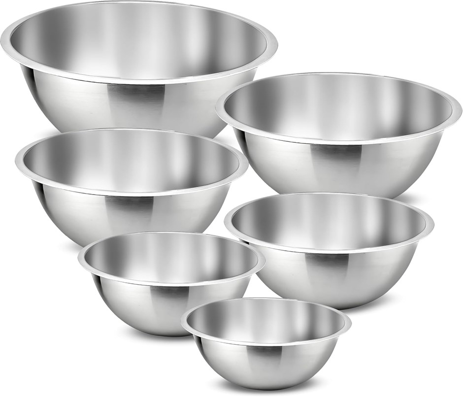 NUTRICHEF Stainless Steel Kitchen Mixing Bowls - 6 Piece. NB: Slightly dama