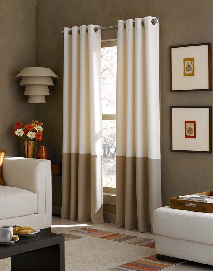 CURTAINWORKS Kendall Color Block Grommet Curtain Panel, 108 inch, Cream