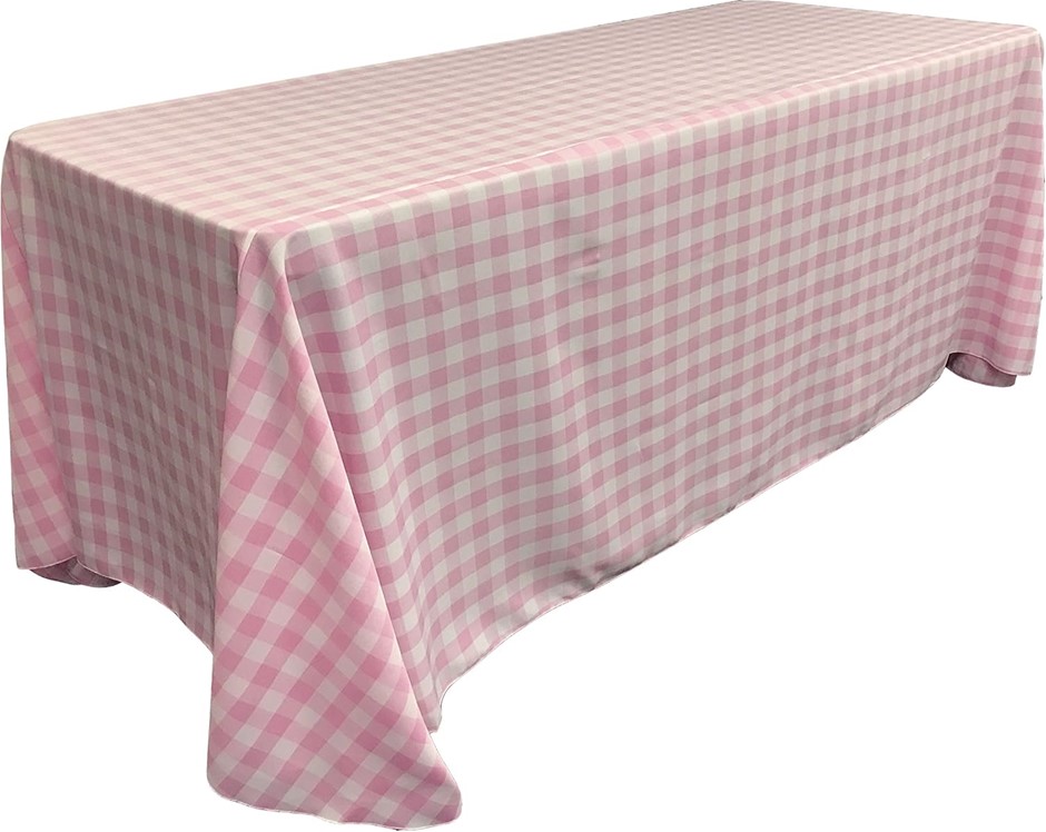 LA Linen Poly Checkered Rectangular Tablecloth, 90 by 156-Inch, Pink/White