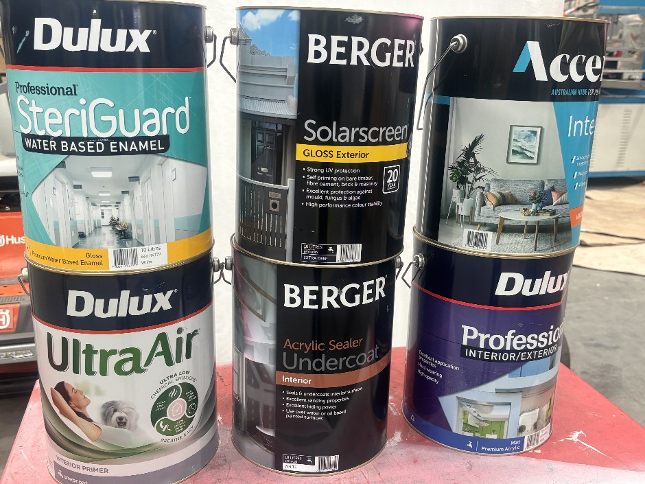 6 x 10L Assorted Paint Tins – Dulux, Berger & Accent