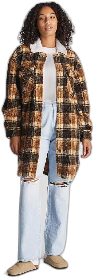 RIDERS By LEE Women's Teddy Sherpa Coat, Size 16, Caramel Check (SG5), 5523