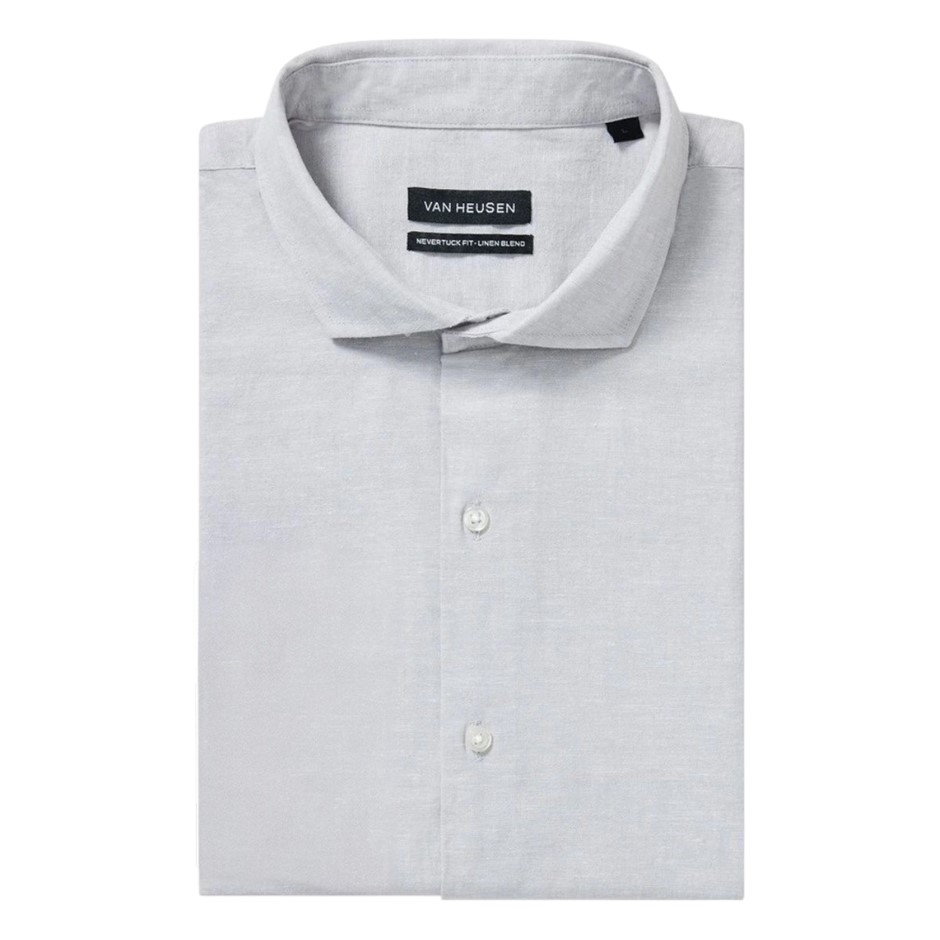 VAN HEUSEN Men's Linen Blend Nevertuck S/S Shirt, Size L, Grey (RCRG), VCOS