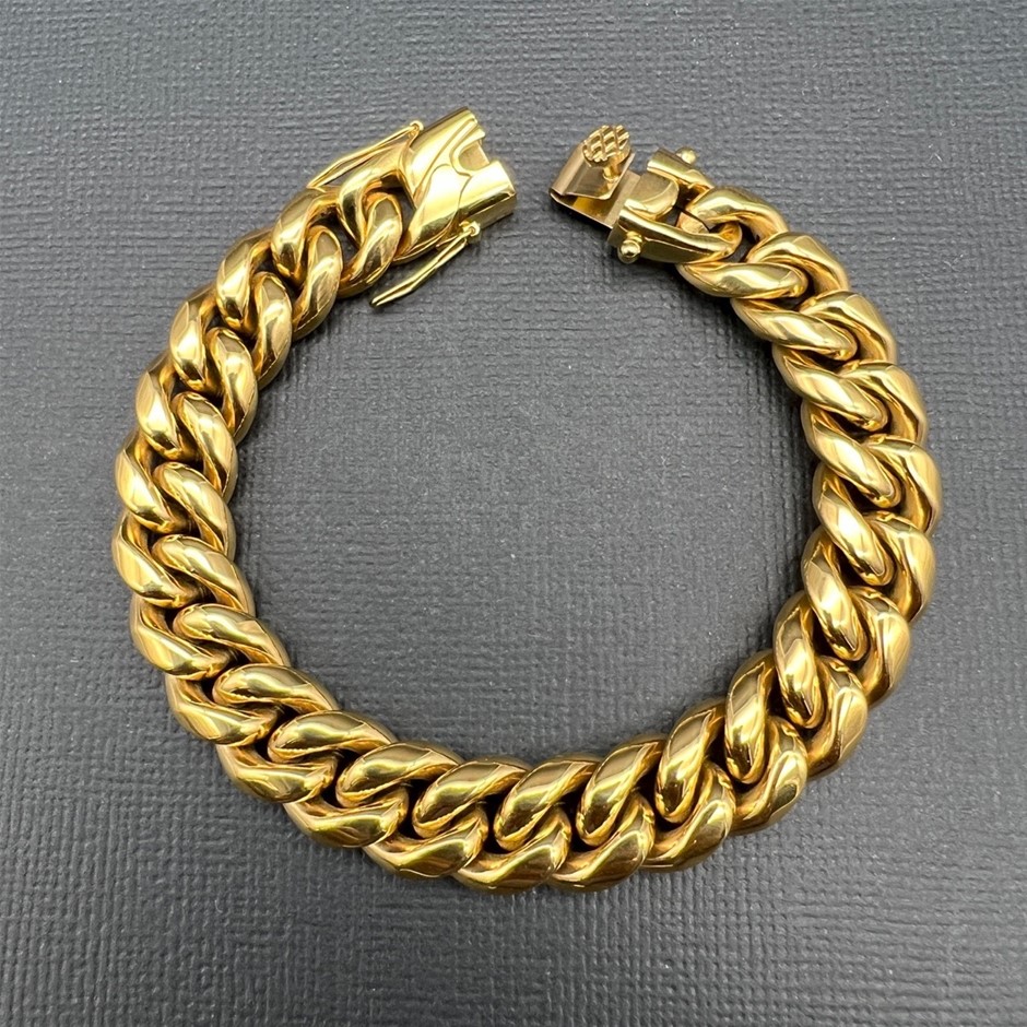 18K Gold-Filled Cuban Curb Chain Bracelet, 12MM Wide - 22.8cm