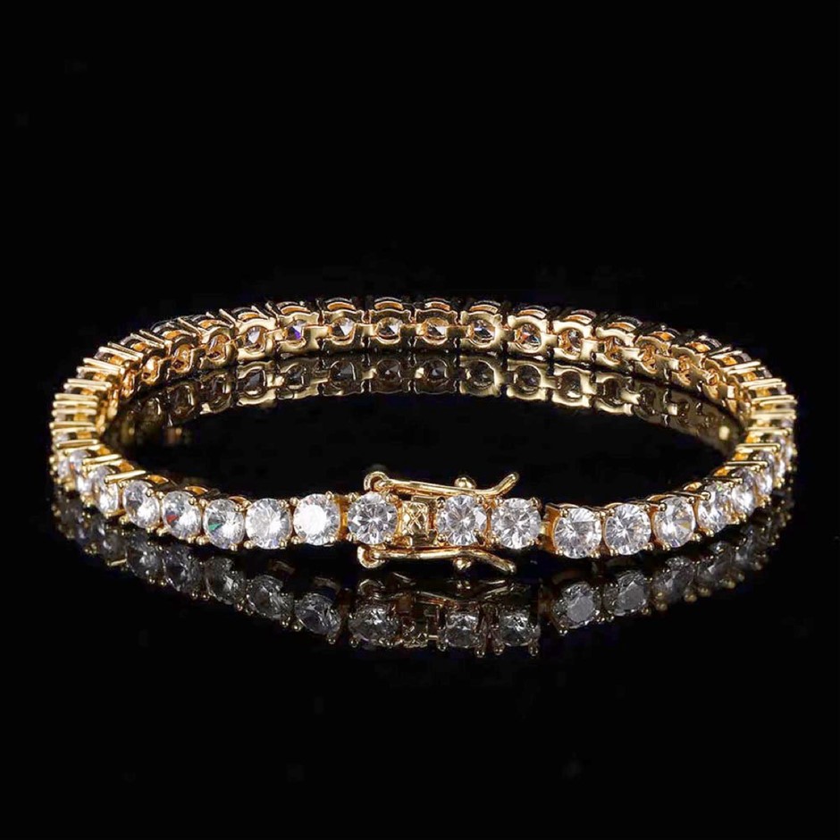 18K Gold-Filled Tennis Bracelet Round Cut AAA+ Cubic Zirconia's- 22.8cm