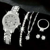 6-Piece Jewellery Set.Watch, Necklace, Bracelet, Ring & Earrings(w/ Box)