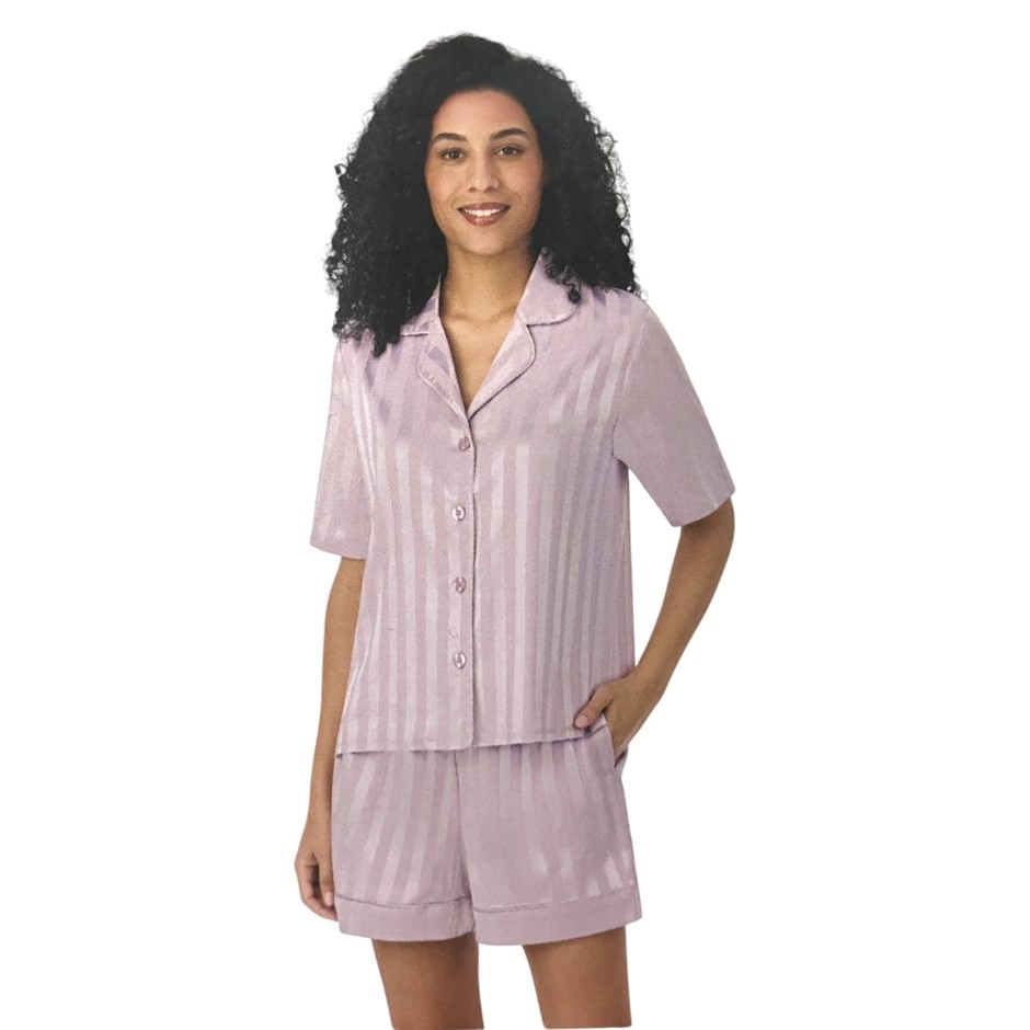 MIDNIGHT By CAROLE HOCHMAN Women's 2pc Satin PJs, Size S, Tan Purple. Buye