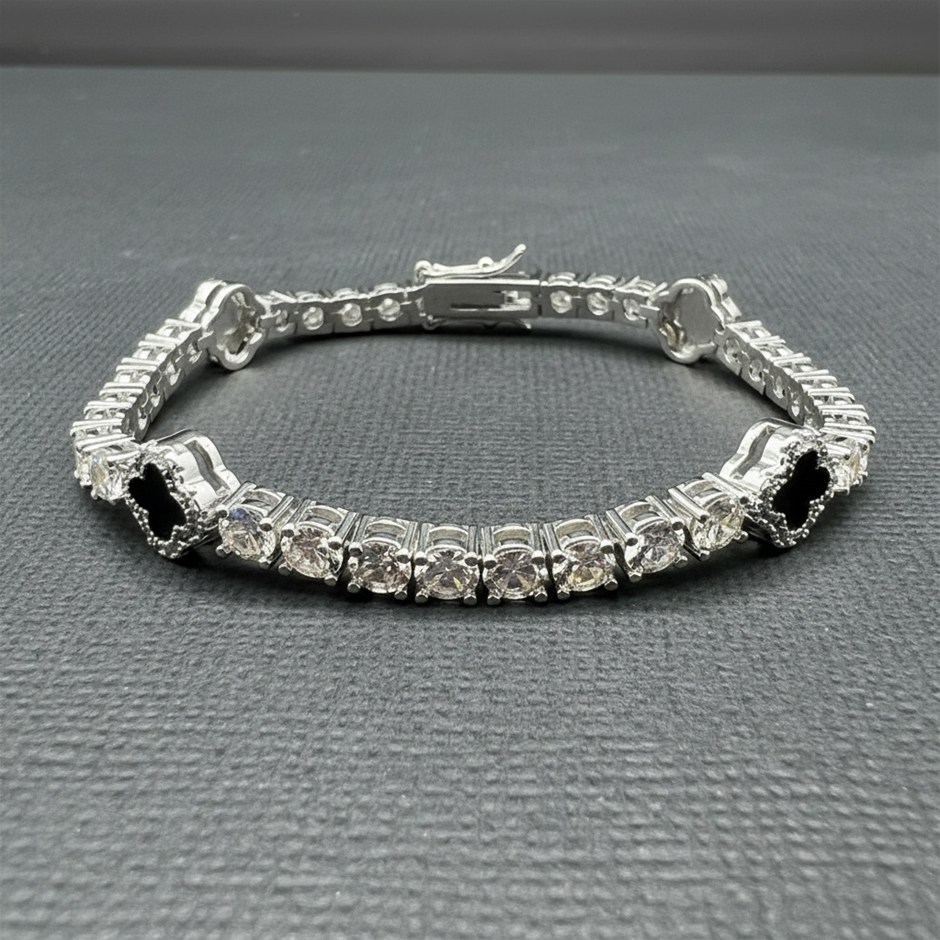 Silver-Filled Tennis Bracelet Four-Leaf Clover & AAA+ Cubic Zirconia's - 17