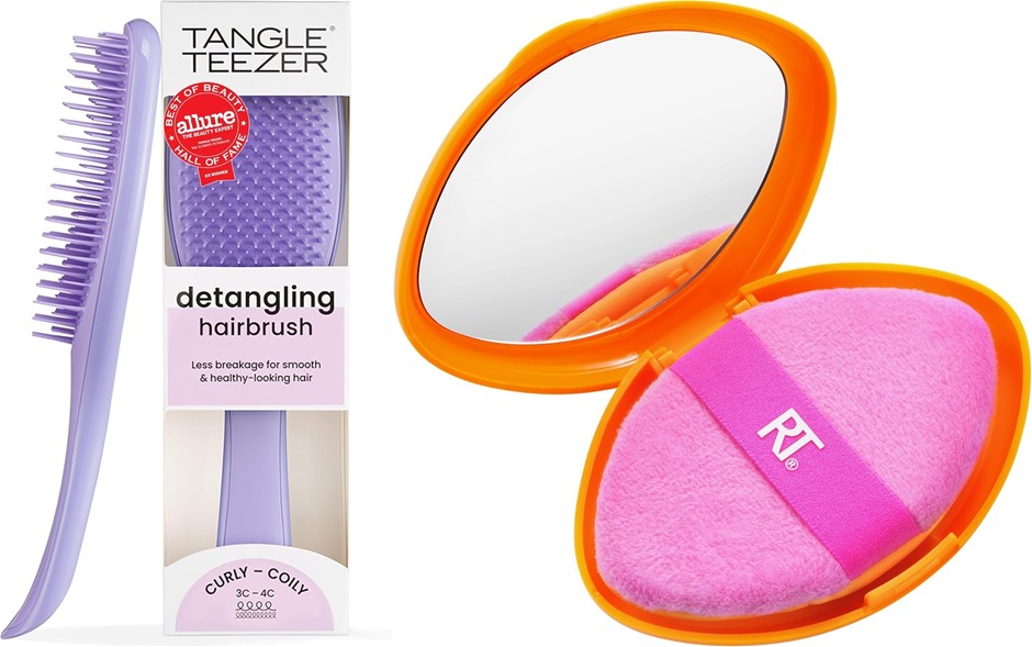 Real Techniques Miracle 2-In-1 Powder Puff & Travel Case + Tangle Teezer De