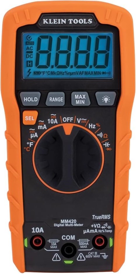 KLEIN TOOLS 600V 10A AC/DC Auto Ranging TRMS Digital Multimeter. NB: damage