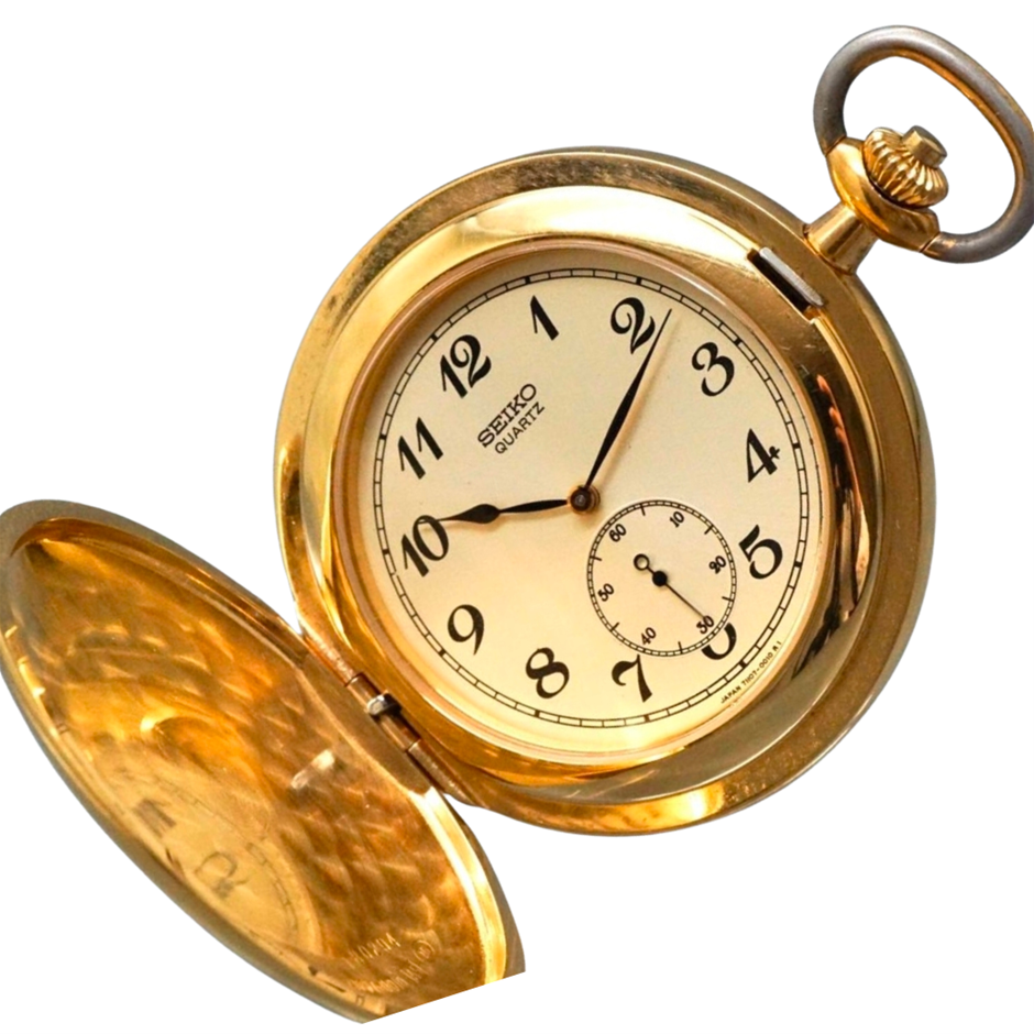 SEIKO POCKET WATCH QUARTZ 40MM GOLD-PLATED STAINLESS STEEL 7N07-0010 WXO