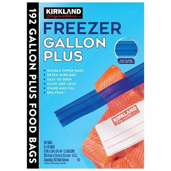 SIGNATURE 192pk Freezer Gallon Plus Bags. NB: Damaged packaging & some bags