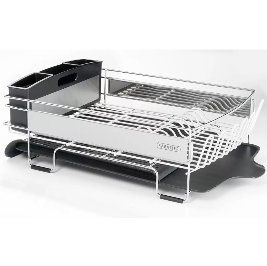 SABATIER Expandable Dish Rack with Stemware Rack, Stainless Steel. NB: Used