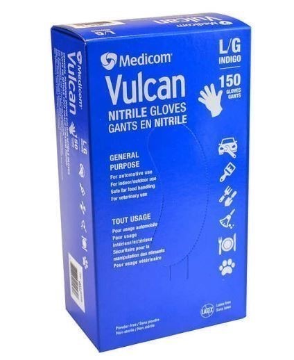 2 x MEDICOM 150pk Vulcan Nitrile Gloves, Large. NB: Slightly damaged packag