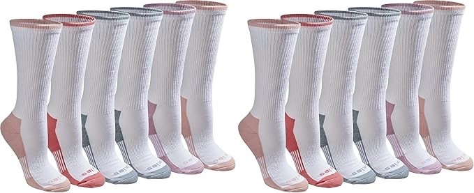 6 pairs x DICKIES Women's Dritech Crew Socks, Size 4-6, White With Bluish,