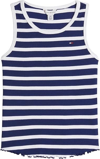 TOMMY HILFIGER Kids' Ruffle Tank Top, Medium, Blue Ink, XG01466. RRP: $69.9