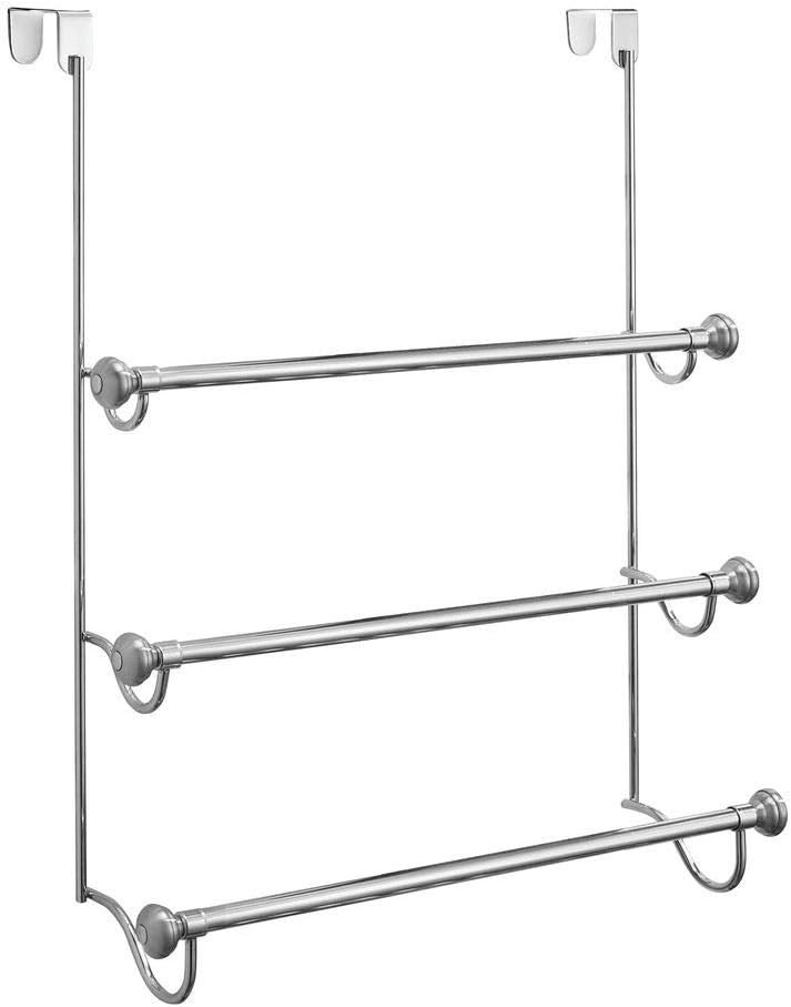 INTERDESIGN York Over-The-Shower-Door 3-Bar Towel Rack, Split Finish Stainl